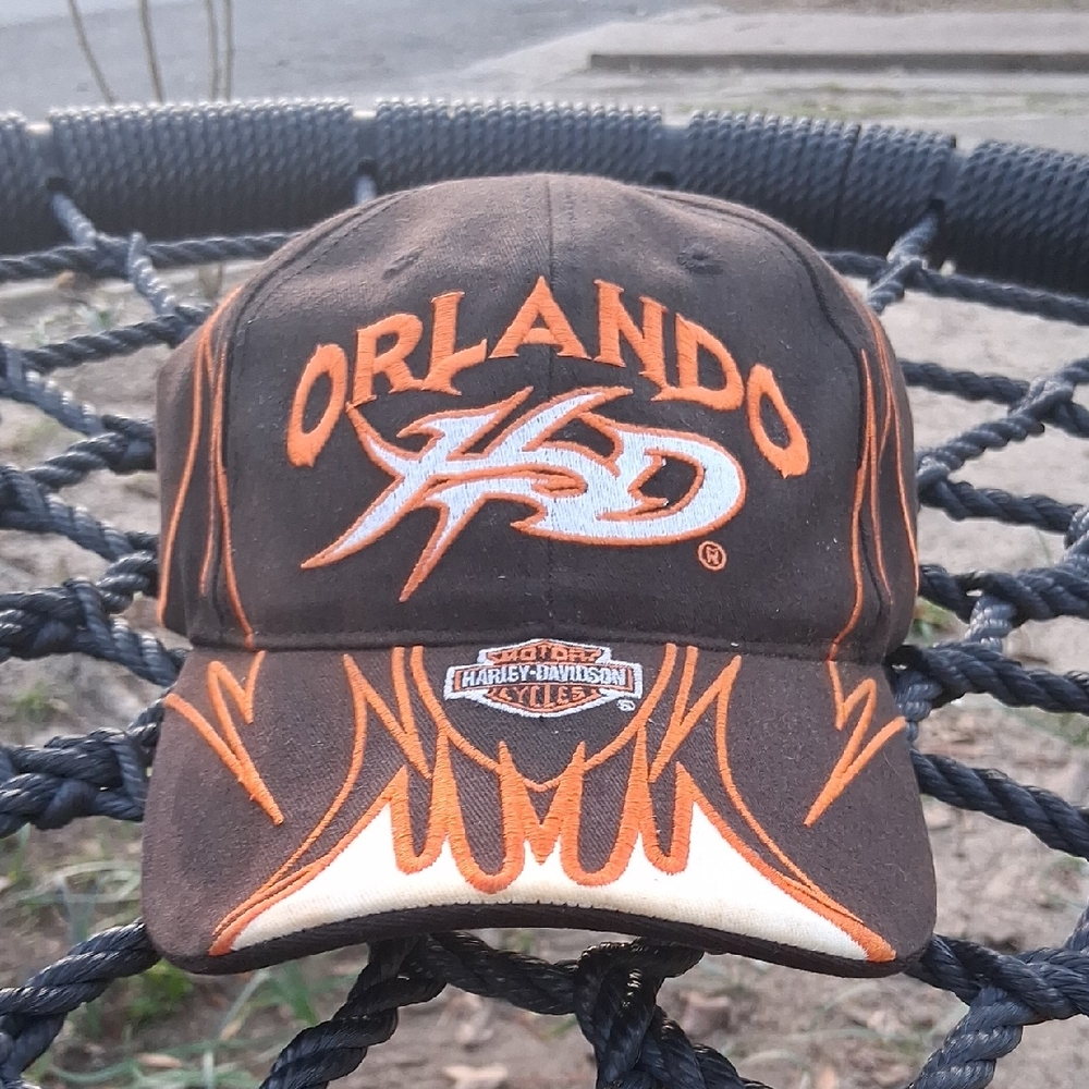 Harley-Davidson Brown Cap with Orange and White Embroidery